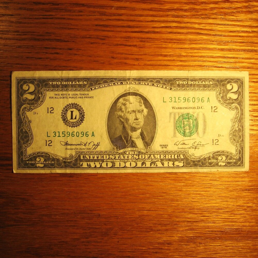 1976 2 DOLLAR FEDERAL RESERVE NOTE PRINTED IN SAN FRANCISCO